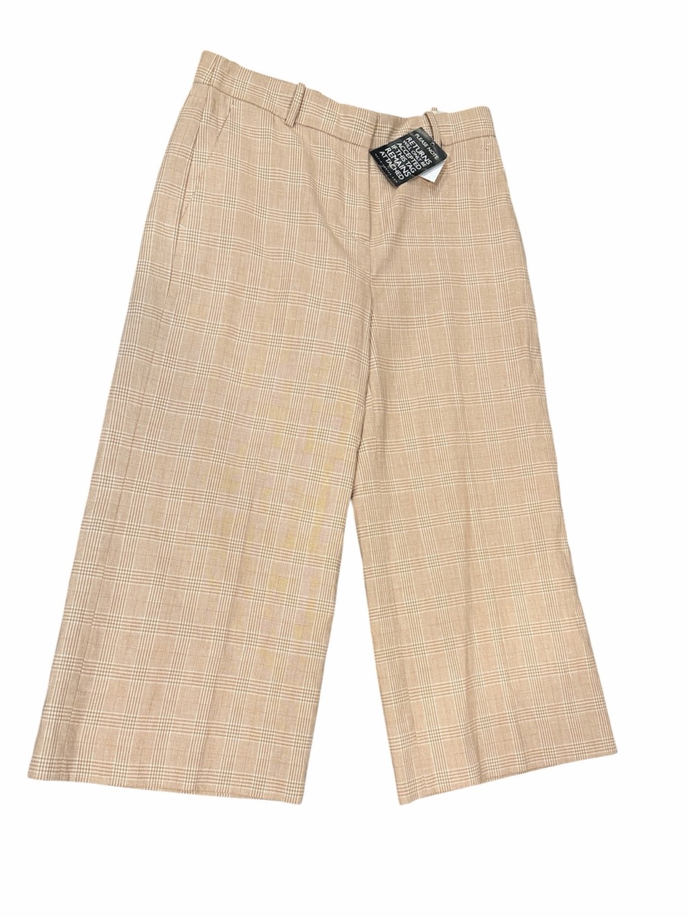 J.Crew tan white plaid wide leg linen cotton blend crop pants size 6 NWT